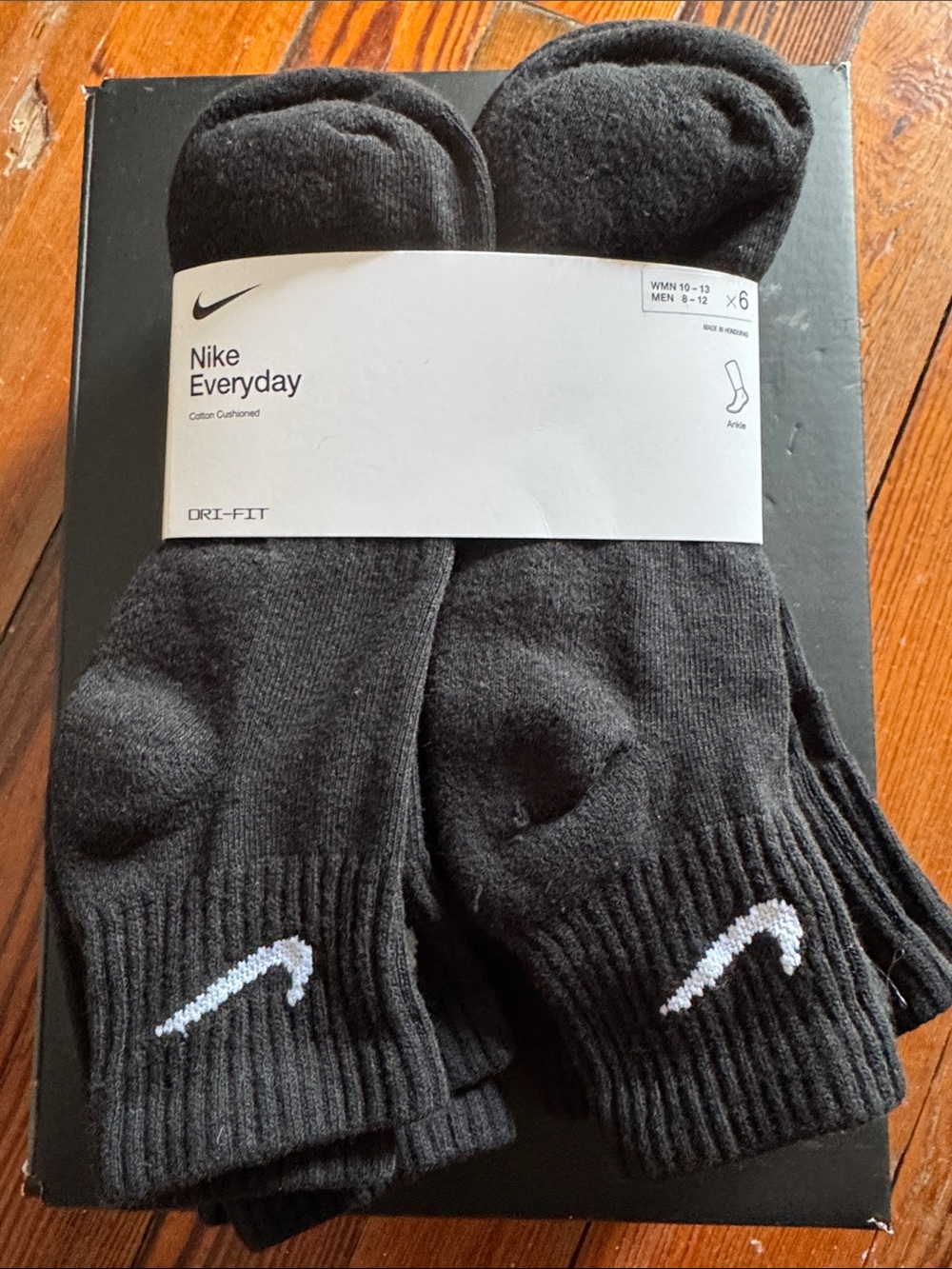 Nike Black Ankle Socks with White Swoosh - Everyday 6-Pack